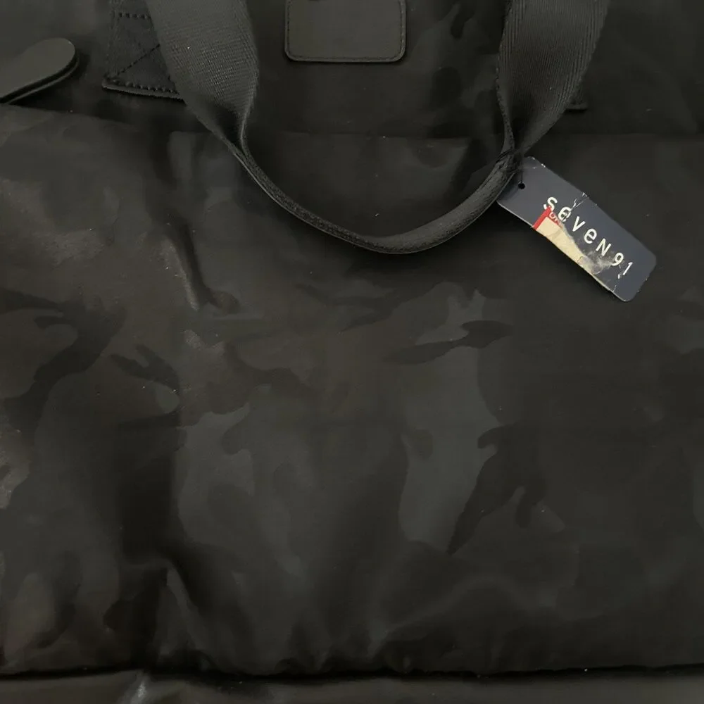 Seven91 Black Quilted Laptop Tote Shoulder Bag Camo Pattern